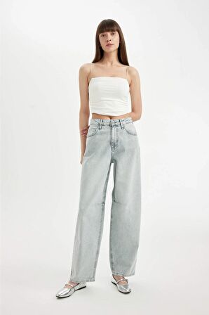 DeFacto Baggy Fit Yüksek Bel Uzun Jean Yıkamalı Pantolon D0192AX24HSNM55