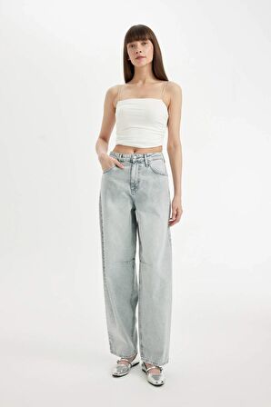 DeFacto Baggy Fit Yüksek Bel Uzun Jean Yıkamalı Pantolon D0192AX24HSNM55