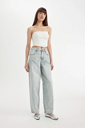 DeFacto Baggy Fit Yüksek Bel Uzun Jean Yıkamalı Pantolon D0192AX24HSNM55