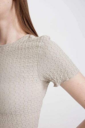 DeFacto Fitted Bisiklet Yaka Bürümcük Kısa Kollu Tişört A6179AX24SMBG779