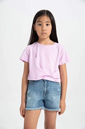 DeFacto Kız Çocuk Relax Fit Bisiklet Yaka Kısa Kollu Tişört C9775A824HSPR139
