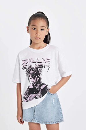 DeFacto Kız Çocuk Billie Eilish Relax Fit Bisiklet Yaka Kısa Kollu Tişört C9429A824HSWT34