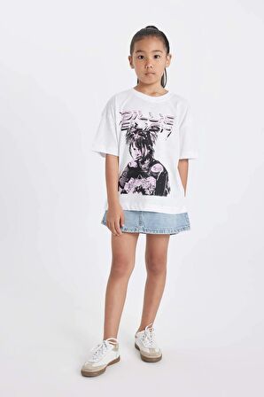 DeFacto Kız Çocuk Billie Eilish Relax Fit Bisiklet Yaka Kısa Kollu Tişört C9429A824HSWT34