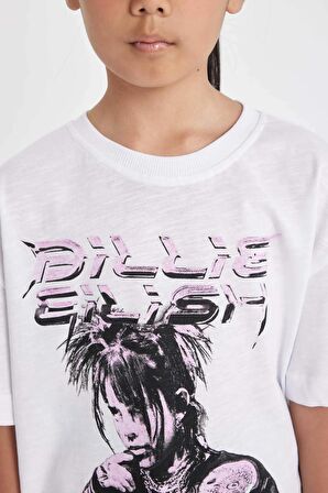 DeFacto Kız Çocuk Billie Eilish Relax Fit Bisiklet Yaka Kısa Kollu Tişört C9429A824HSWT34