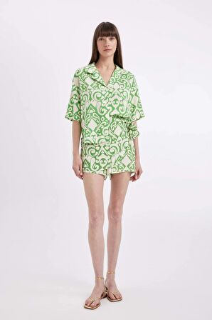 DeFacto Regular Fit Desenli Pijama Yaka Kısa Kollu Gömlek C3389AX24SMGN730