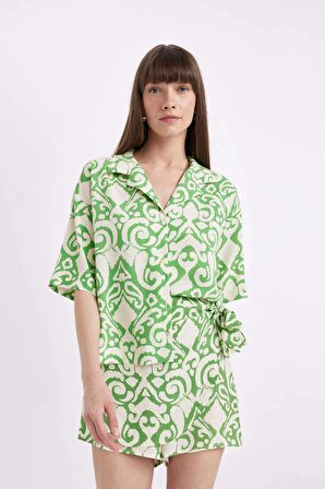 DeFacto Regular Fit Desenli Pijama Yaka Kısa Kollu Gömlek C3389AX24SMGN730