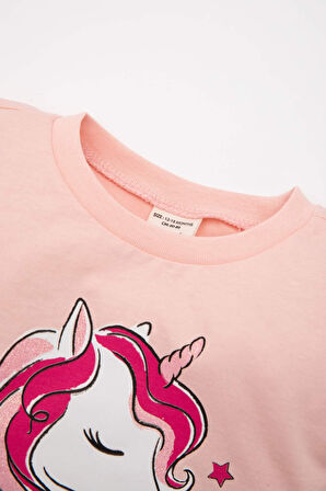 Kız Bebek Bisiklet Yaka Unicorn Baskılı Kısa Kollu Tişört