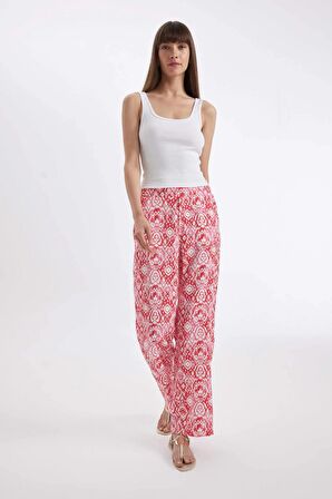 DeFacto Straight Fit Desenli Cepli Yüksek Bel Geniş Paça Kumaş Pantolon D3173AX24HSPN324
