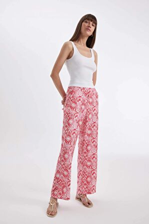 DeFacto Straight Fit Desenli Cepli Yüksek Bel Geniş Paça Kumaş Pantolon D3173AX24HSPN324