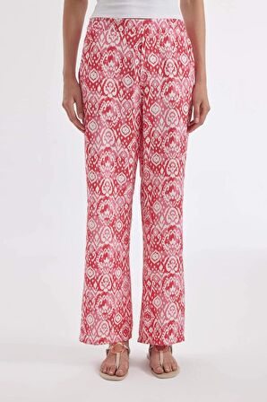 DeFacto Straight Fit Desenli Cepli Yüksek Bel Geniş Paça Kumaş Pantolon D3173AX24HSPN324
