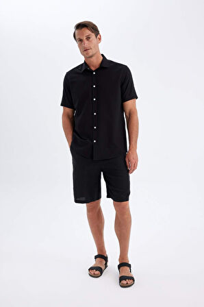 DeFacto Regular Fit Yazlık Polo Yaka Pamuklu Basic Düz Kısa Kollu Gömlek D1057AX24SMBK81