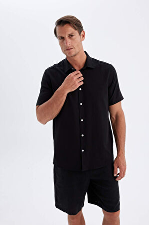 DeFacto Regular Fit Yazlık Polo Yaka Pamuklu Basic Düz Kısa Kollu Gömlek D1057AX24SMBK81
