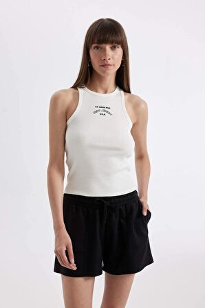 DeFacto Slim Fit Baskılı Halter Yaka Fitilli Kaşkorse Atlet D3606AX24SMER105
