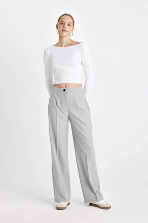 DeFacto Wide Leg Kumaş Pantolon Geniş Bol Paça Standart Boy Basic Düz Yüksek Bel C6402AX24AUGR28