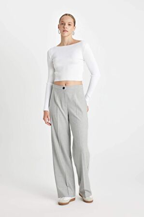 DeFacto Wide Leg Kumaş Pantolon Geniş Bol Paça Standart Boy Basic Düz Yüksek Bel C6402AX24AUGR28