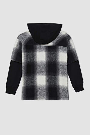 DeFacto Erkek Çocuk Oversize Fit Kapüşonlu Flanel Uzun Kollu Gömlek C7510A824WNAR213