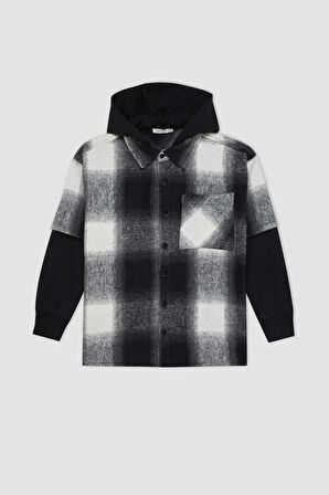 DeFacto Erkek Çocuk Oversize Fit Kapüşonlu Flanel Uzun Kollu Gömlek C7510A824WNAR213