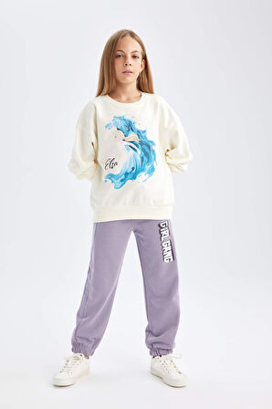 DeFacto Kız Çocuk Ekru Frozen Relax Fit Bisiklet Yaka Sweatshirt D1119A824AUER99