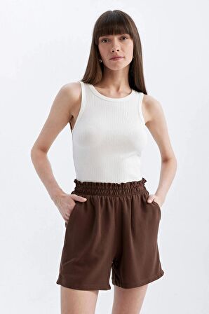 DeFacto Relax Fit Paperbag Bel Geniş Paça Keten Karışımlı Şort D3944AX24SMBN480