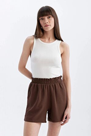 DeFacto Relax Fit Paperbag Bel Geniş Paça Keten Karışımlı Şort D3944AX24SMBN480