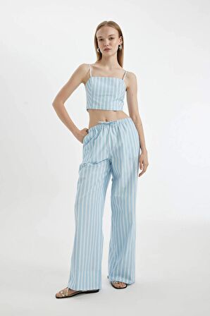 DeFacto Coool Çizgili Poplin Askılı Bluz D3517AX24HSBE196
