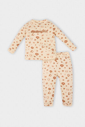 DeFacto Kız Bebek Pijama Takımı Leopar Desenli Uzun Kollu Üst Uzun Alt D5368A524WNBG744
