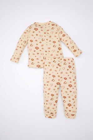 DeFacto Kız Bebek Pijama Takımı Leopar Desenli Uzun Kollu Üst Uzun Alt D5368A524WNBG744