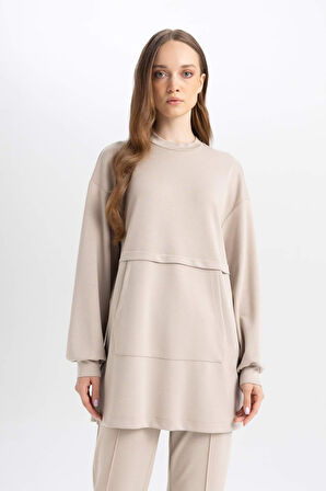 DeFacto Regular Fit Bisiklet Yaka Kanguru Cepli Basic Düz Sweatshirt Tunik B0039AX24AUBG210