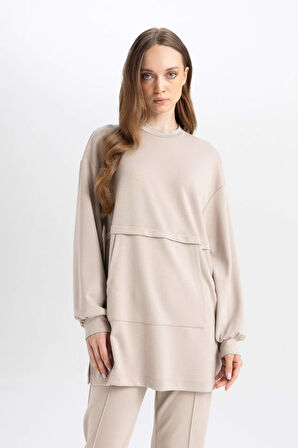 DeFacto Regular Fit Bisiklet Yaka Kanguru Cepli Basic Düz Sweatshirt Tunik B0039AX24AUBG210