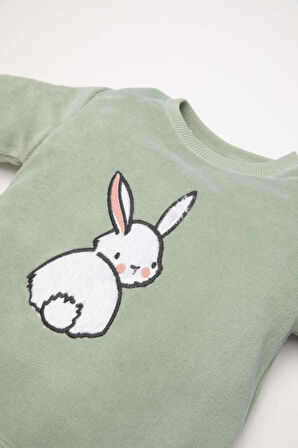 DeFacto Kız Bebek Pijama Takım Tavşan Baskılı Velur Uzun Kollu Üst Beli Lastikli Uzun Alt D5381A524WNGN1123