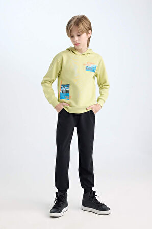 DeFacto Erkek Çocuk 2'li Takım Kapüşonlu Baskılı Sweatshirt Beli Lastikli Jogger Eşofman Altı D5222A824WNGN659