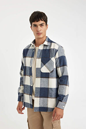 DeFacto Regular Fit Polo Yaka Kareli Oduncu Flanel Uzun Kollu Gömlek Y1702AZ24WNIN120
