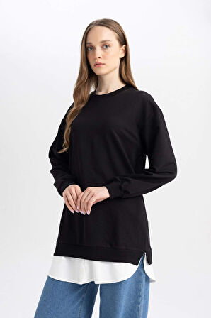 DeFacto Regular Fit Bisiklet Yaka Basic Düz Sweatshirt Tunik A9529AX24AUBK81
