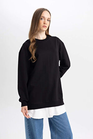 DeFacto Regular Fit Bisiklet Yaka Basic Düz Sweatshirt Tunik A9529AX24AUBK81