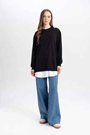 DeFacto Regular Fit Bisiklet Yaka Sweatshirt Tunik A9529AX24AUBK81