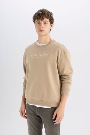 Boxy Fıt Bisiklet Yaka Baskılı Sweatshirt