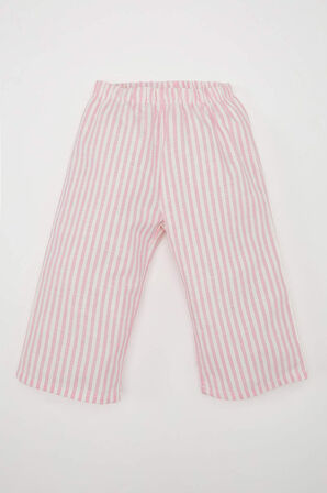 Kız Bebek Pijama Takımı Dokuma Twill Bisiklet Yaka Uzun Kollu Üst Çizgili Alt