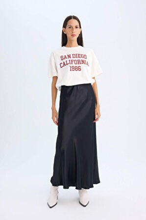 Straight Fit Normal Bel Saten Maxi Etek
