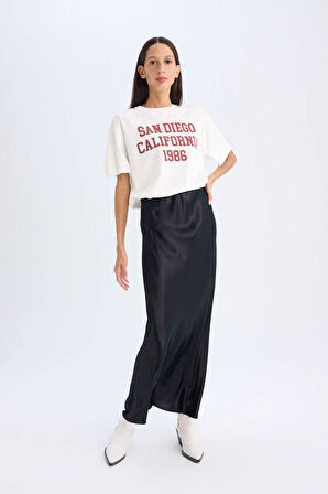 Straight Fit Normal Bel Saten Maxi Etek