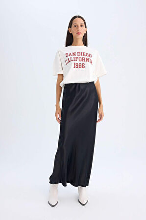 Straight Fit Normal Bel Saten Maxi Etek