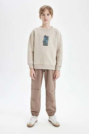 DeFacto Erkek Çocuk Oversize Geniş Kalıp Bisiklet Yaka Baskılı Sweatshirt D5678A824WNER37