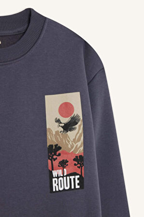 DeFacto Erkek Çocuk Oversize Geniş Kalıp Bisiklet Yaka Sırt Baskılı Sweatshirt D5787A824WNAR150
