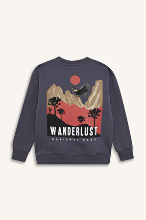 DeFacto Erkek Çocuk Oversize Geniş Kalıp Bisiklet Yaka Sırt Baskılı Sweatshirt D5787A824WNAR150
