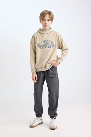 DeFacto Erkek Çocuk Oversize Geniş Kalıp Kapüşonlu Baskılı Sweatshirt D5408A824WNKH479