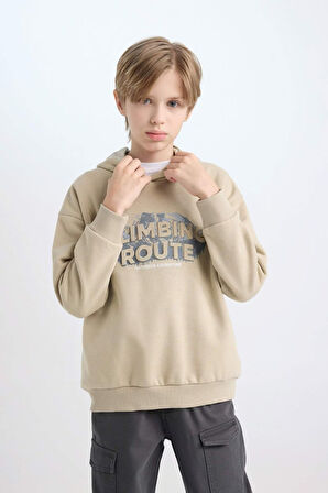 DeFacto Erkek Çocuk Oversize Geniş Kalıp Kapüşonlu Baskılı Sweatshirt D5408A824WNKH479