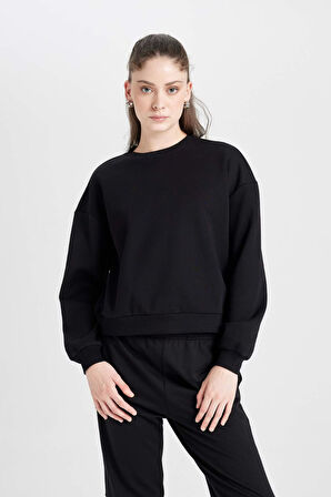 Regular Fit Bisiklet Yaka Basic Kalın Kumaş Basic Sweatshirt