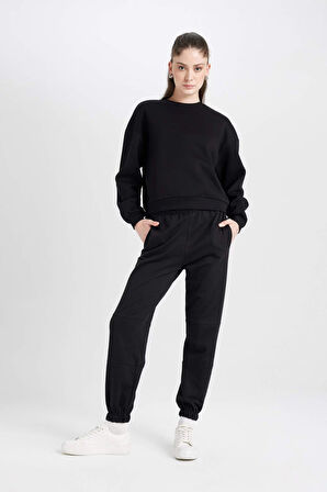 Regular Fit Bisiklet Yaka Basic Kalın Kumaş Basic Sweatshirt