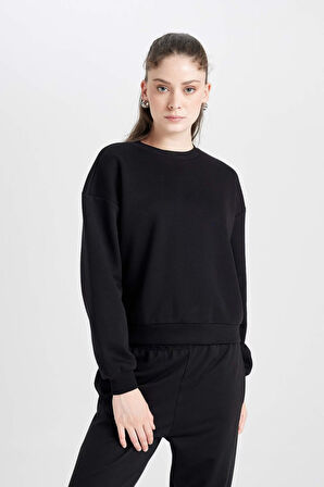 Regular Fit Bisiklet Yaka Basic Kalın Kumaş Basic Sweatshirt