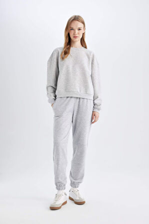 DeFacto Regular Fit Bisiklet Yaka Kalın Kumaş Basic Sweatshirt D6645AX24WNGR256