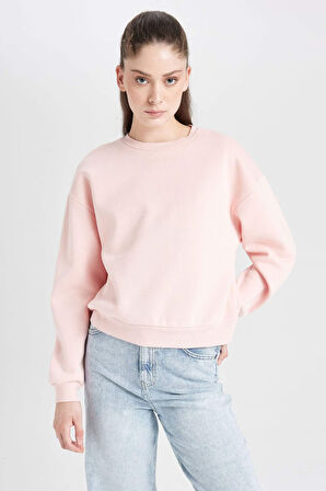 Regular Fit Bisiklet Yaka Basic Kalın Kumaş Basic Sweatshirt